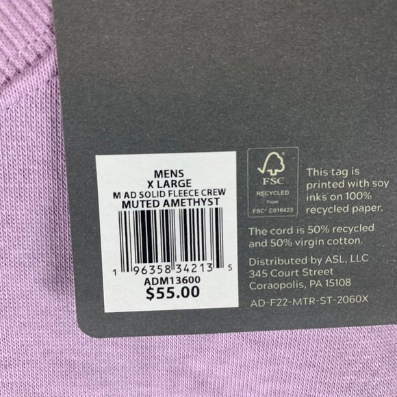 Alpine Design Sweatshirt Mens XL Purple Cotton Fleece Crew Neck‎ Pullover 7107 - Picture 5 of 9